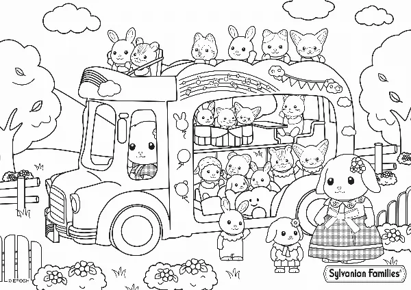 Rainbow Fun Nursery Bus Colouring Sheet